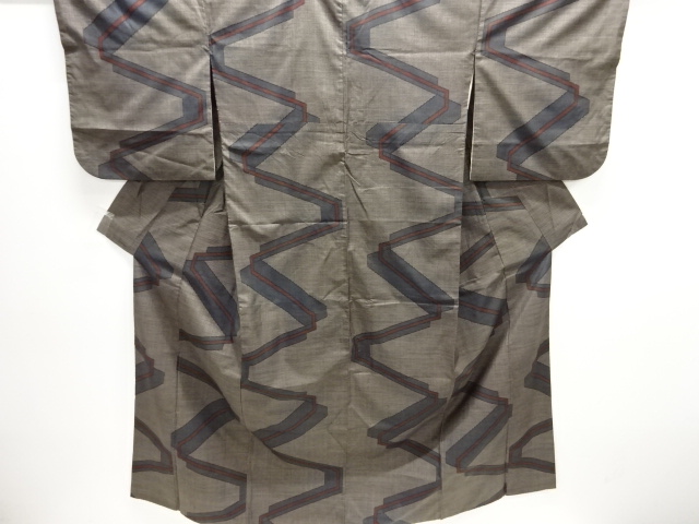 JAPANESE KIMONO / ANTIQUE KIMONO / SILK / DORO OSHIMA TSUMUGI / WOVEN GEOMETRIC / 5MARUKI